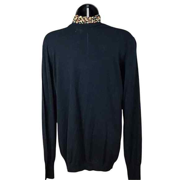 14th & Union Womens Medium Black Sweater Leopard Print Tie Neck Career Pullover - Picture 2 of 12